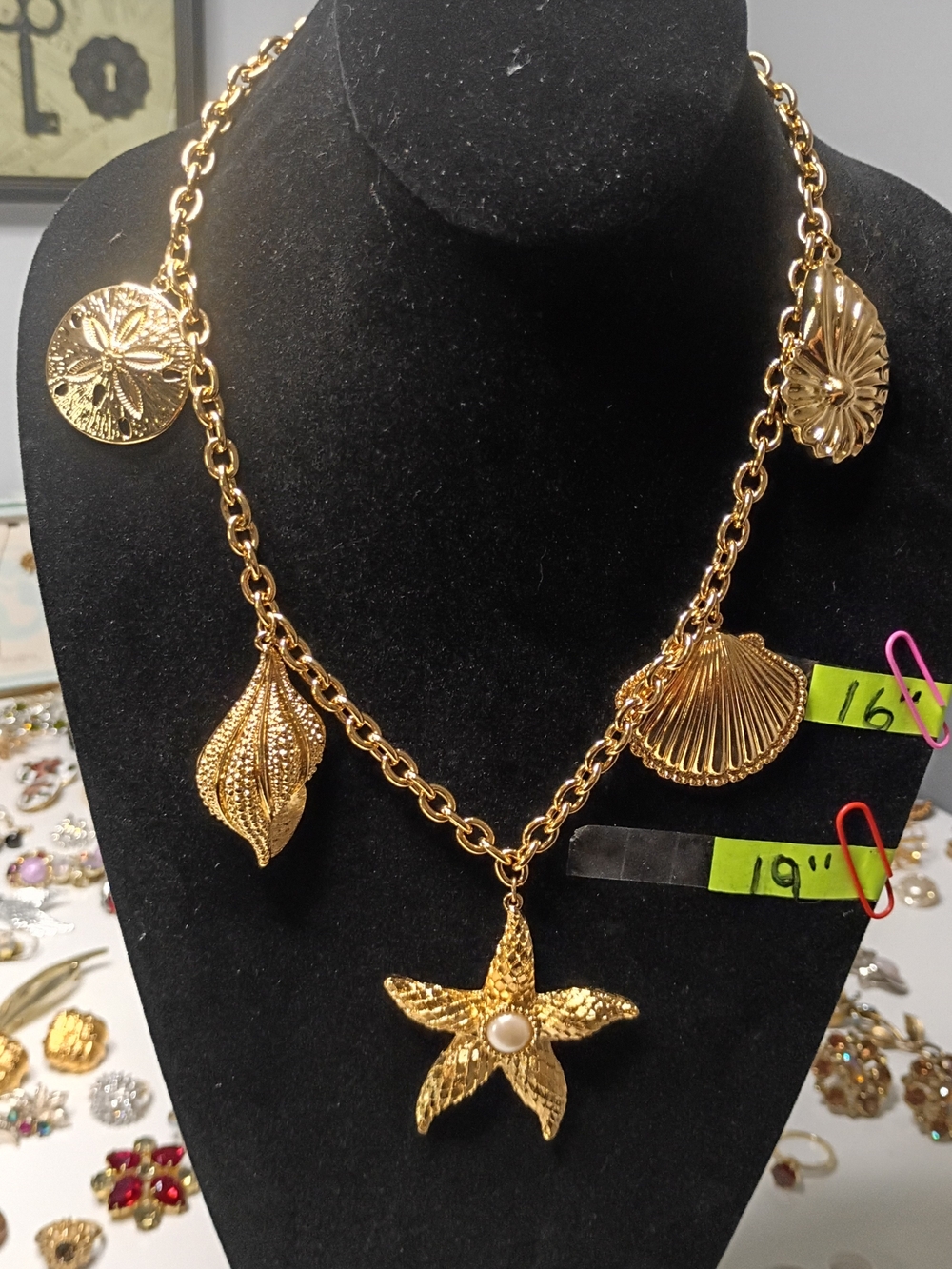 KJL For Avon Gold-Tone Sea Life Charm Necklace - Starfish & Shells.